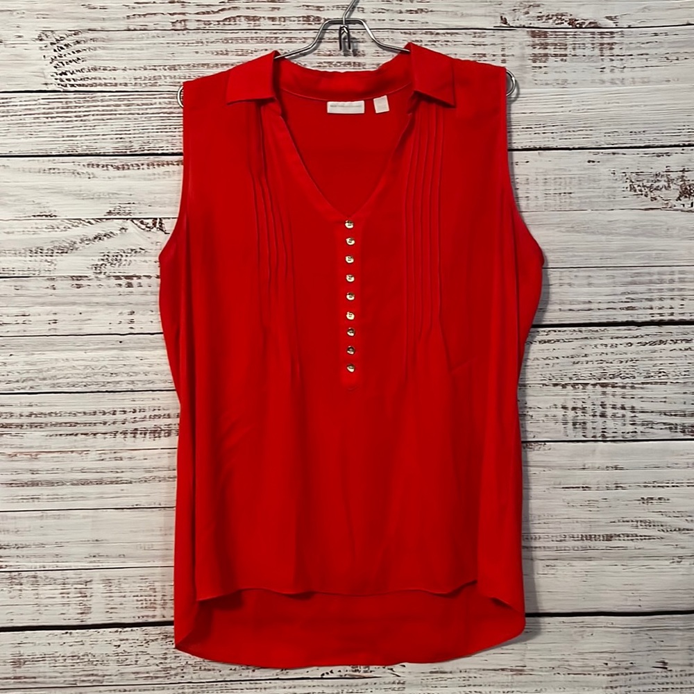 New York & Company Red Faux Button Down Blouse Size L